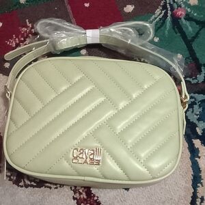 Cavalli Class Light Green Quilted Crossbody Bag NWT